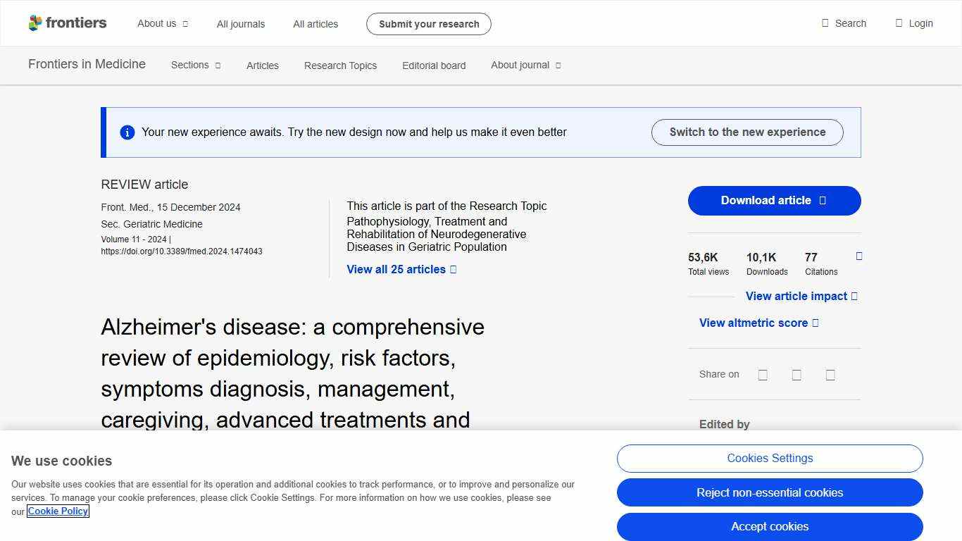 Frontiers | Alzheimer's disease: a comprehensive review of epidemiology, risk factors, symptoms diagnosis, management, caregiving, advanced treatments and associated challenges